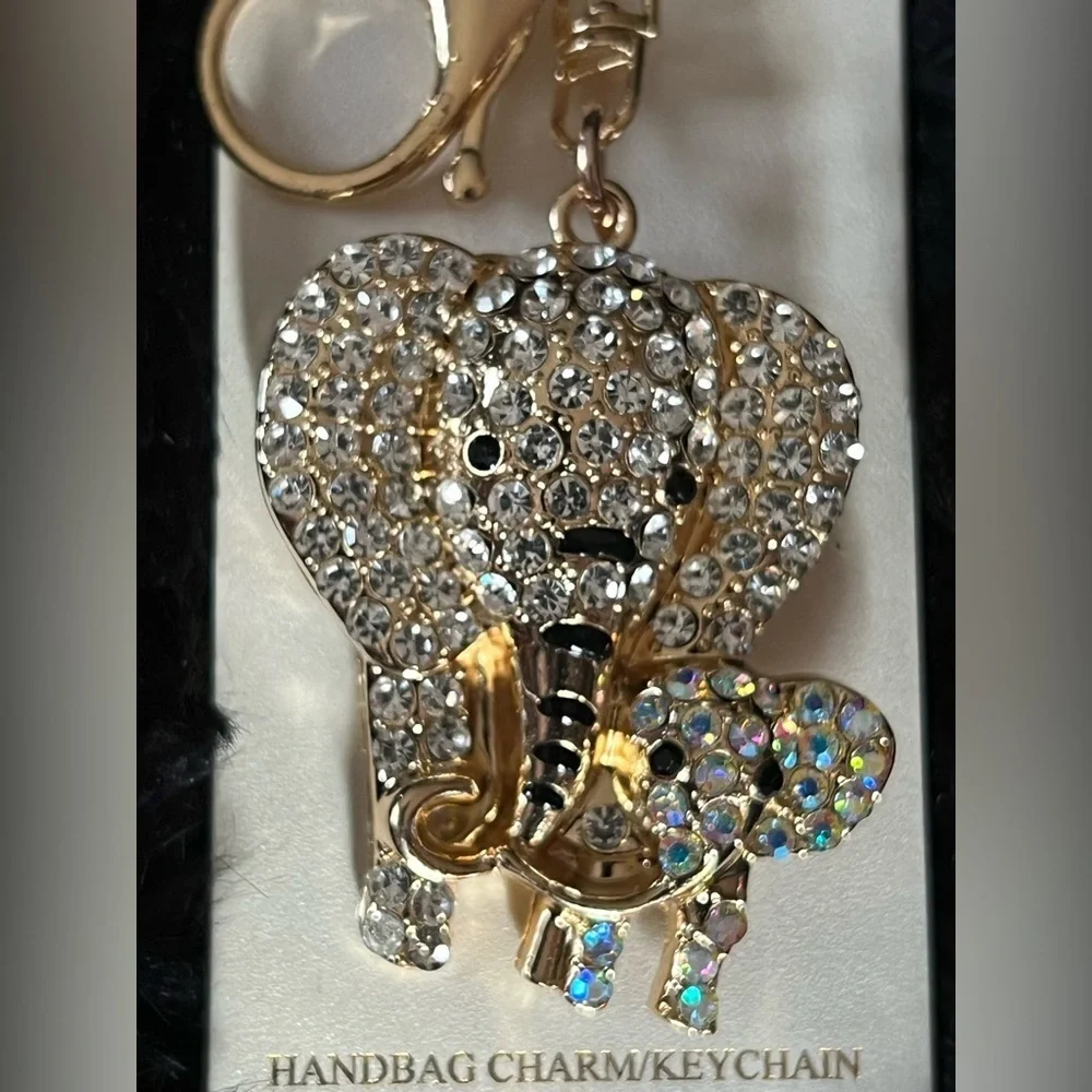 🐘💗Natasha Gold with Crystals Elephant Mom & Baby Purse Charm Keychain.🐘💗NWT